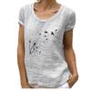 Women Fashion Short Sleeve Blouse Spring&summer Casual Cotton Linen T-shirt Round Collar Print Top