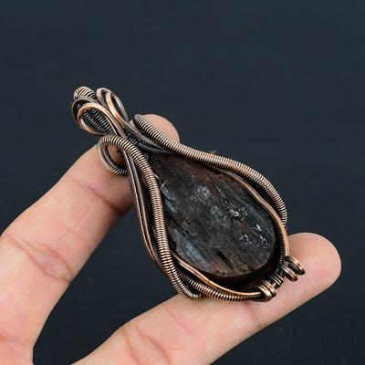 Восхитительный черный турмалин, драгоценный камень, медная проволока ручной работы, ювелирный кулон для женщин
