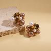 Tiger's eye, zircon, imitation pearl flower silver needle earrings, Maillard autumn and winter retro earrings.