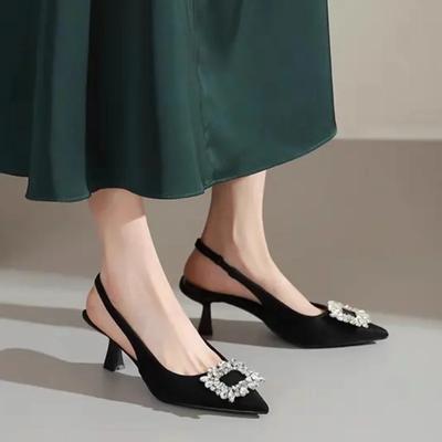 Женские сандалии модные новые роскошные стразы брендовый дизайн с открытой пяткой высокие каблуки элегантные острые носки однотонные сексуальные сандалии Baotou