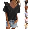 Женская модная однотонная футболка с V-образным вырезом и короткими рукавами, с половиной оборки