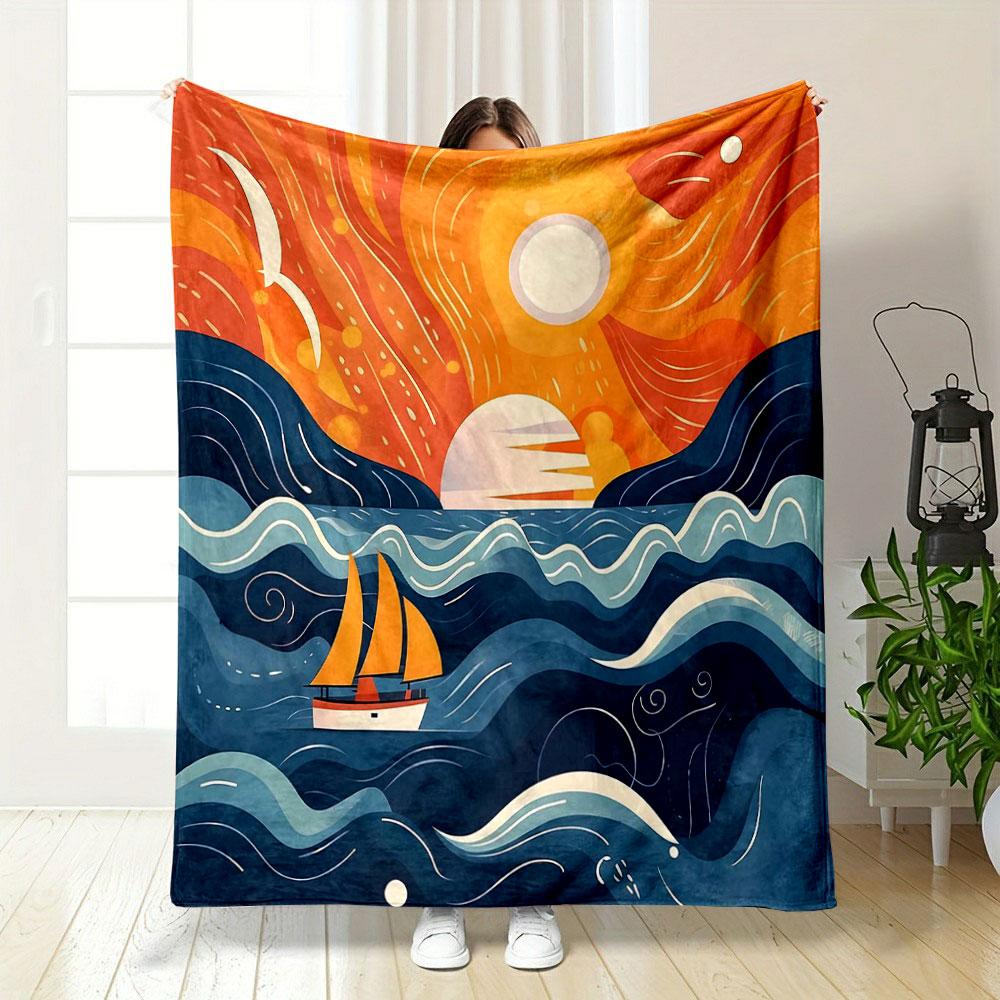 "Sunset Sail in Vibrant Waves" print blanket soft and cozy perfect for the living room bed sofa or a nap,gift