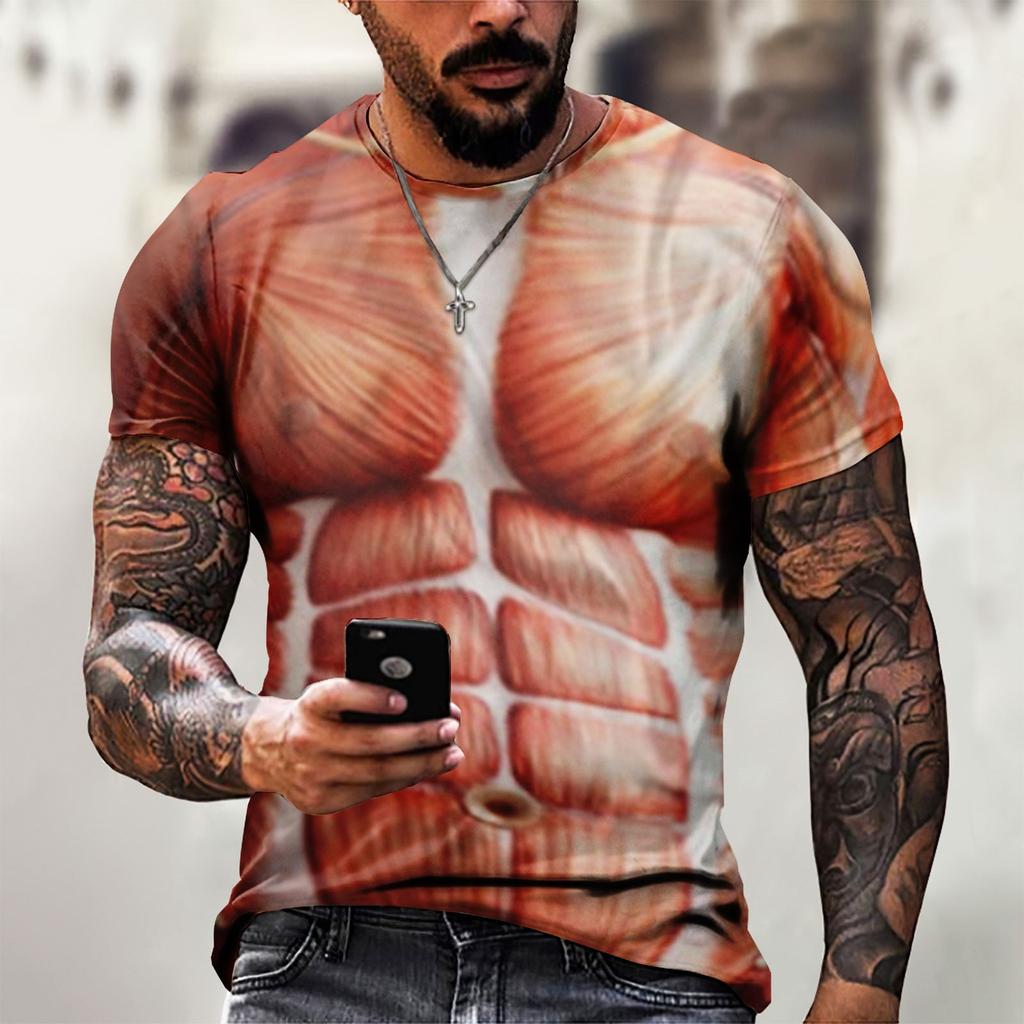 Men's Short Sleeve Muscle 3d T-shirt Abdominal Muscle Casual Pullover Short Sleeve Top