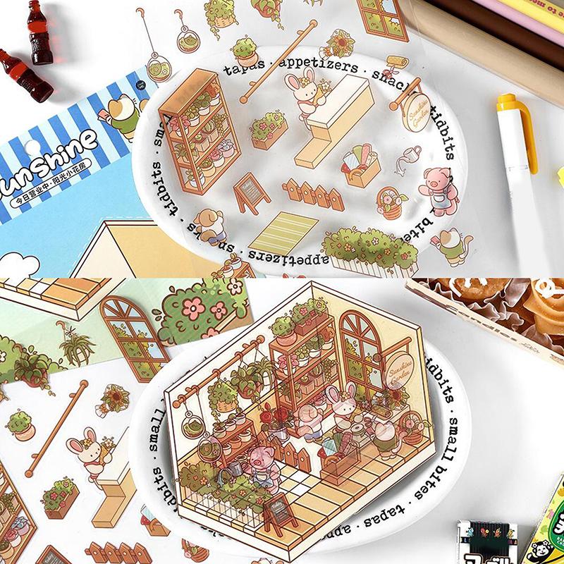 1 лист 3D Пейзаж Хижина Сумка Наклейки Наклейка для питомца Милый мультфильм Карманный DIY Сцена Ландшафтный Декор Наклейка