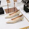 Women's Shoes Versatile Low 3cm Heel Shallow Mouth Pointed Flower Cloth Surface Spring Autumn New Women's Shoes DS-230-19