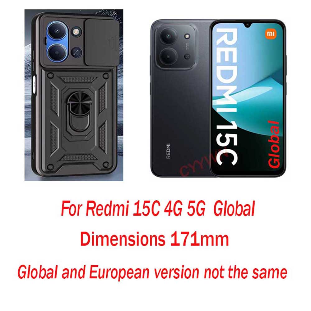 Для Redmi 15C 171MM Глобальная противоударная бронированная крышка с кольцом-держателем для автомобиля Для Redmi 15C 4G 5G Глобальная Защитная крышка с кольцом-держателем для автомобиля