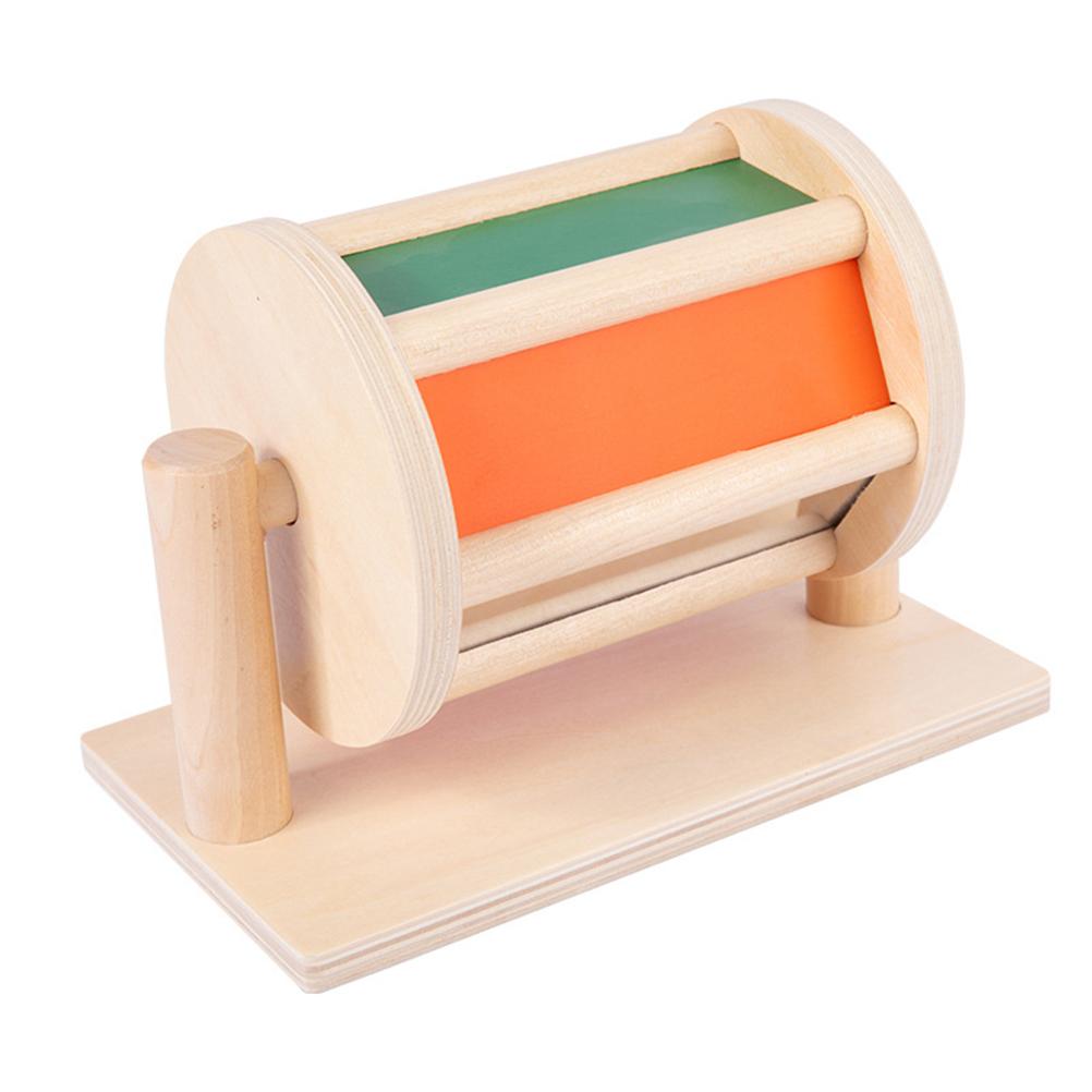 Sensory Rotating Drum Toy Wooden Textile Baby Infant Early Educational Instrument Rotating Color