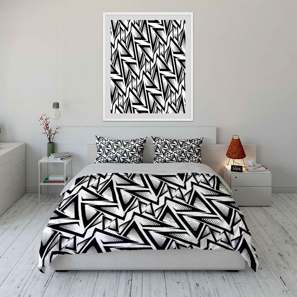 Geometric Black White Set Decor Soft Skin-Friendly Bedding Set Includes 1 Duvet Cover And 2 Pillowcase, Gift