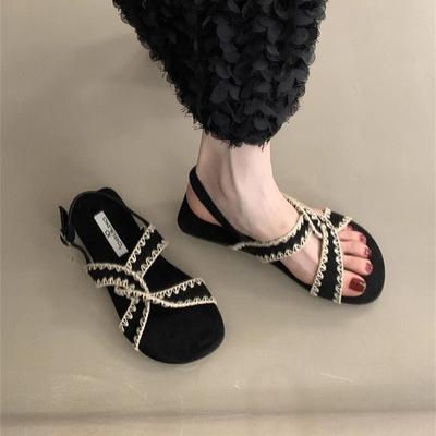 Французский ретро-крест с плоской женской обувью богемный с юбкой с открытым носком с римскими сандалиями женский летний