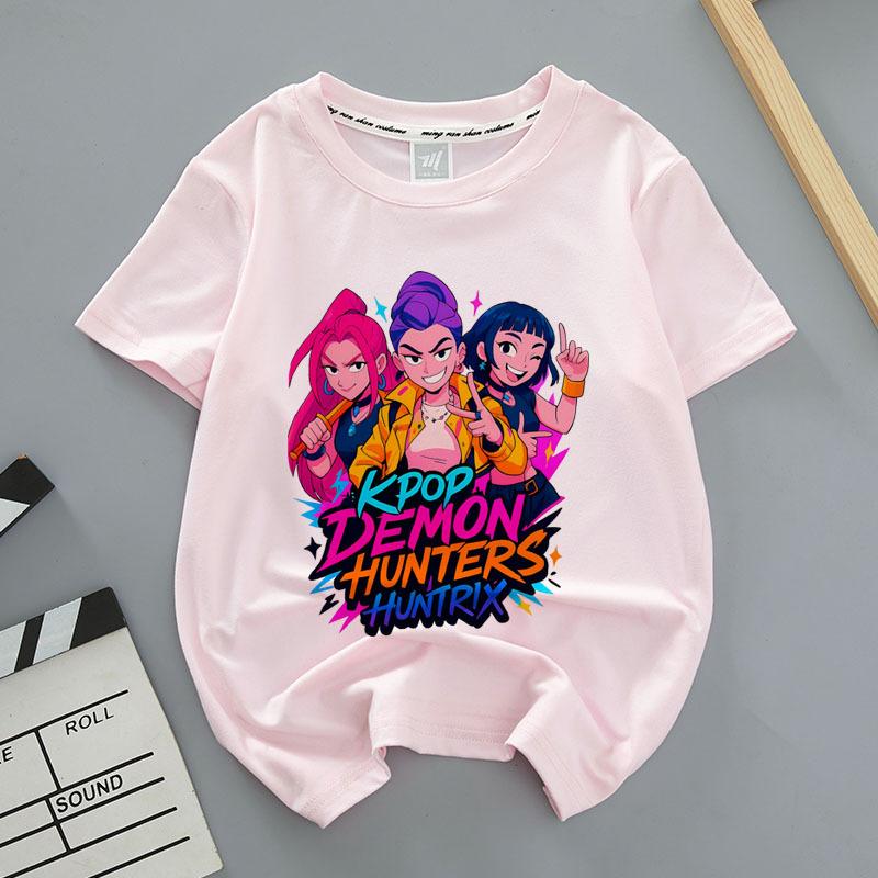 Детская одежда Kpop Demon Hunters Футболка с коротким рукавом Kpop Demon Hunters Футболка Tiger Harajuku для мальчиков и девочек Подарок