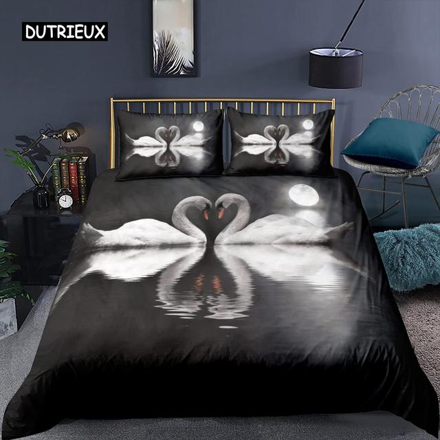 Комплект пододеяльников с лебедем, белое лебединое озеро, пододеяльник, Твин Океан, белый лебедь, комплект постельного белья из полиэстера для пары, подарок на День Святого Валентина