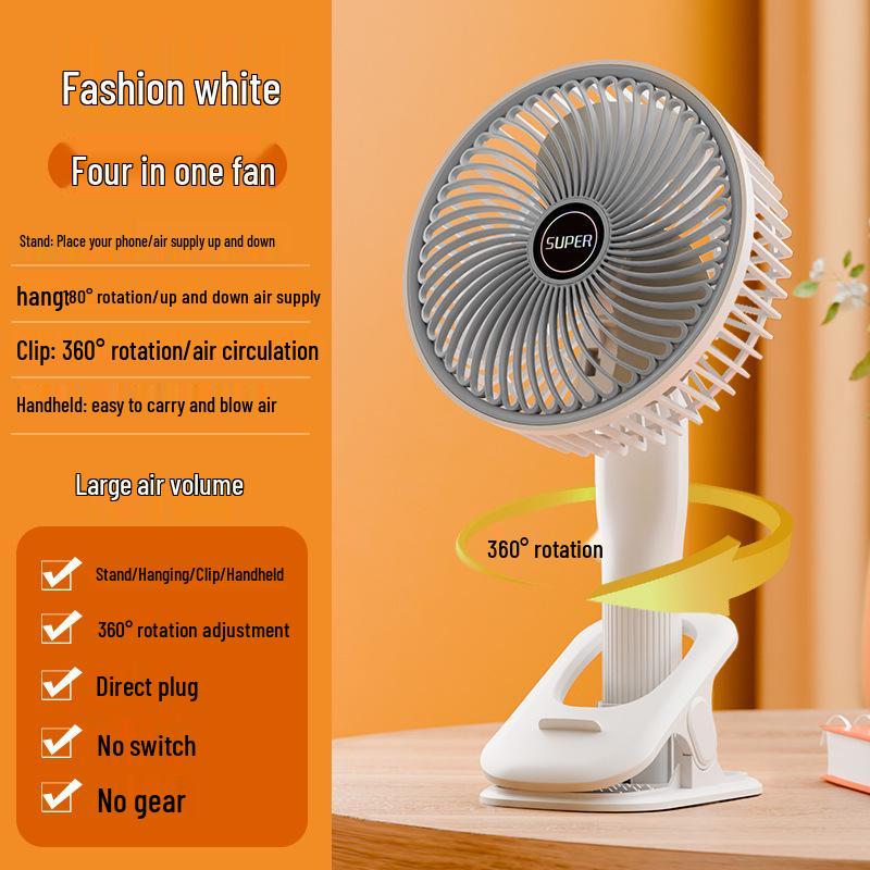 Portable USB Rechargeable Multi-functional Clip Fan - Desktop, Wall-Mount, and Handheld Modes for Dorm