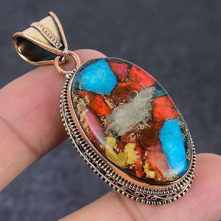 Spiny Oyster Gemstone Copper Jewelry Pendant 2.21"