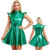 Women's Halloween Party Dress - Shiny Metallic A-line with Mock Neck & Cap Sleeves Fashion Bar Club Wear
