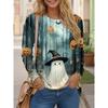 Round Neck 3D Ghost Printed Top Casual Long Sleeved Women's T-shirts - Soft Medium Stretch Polyester Fabric Spring and Autumn Relaxed Fit Clothing