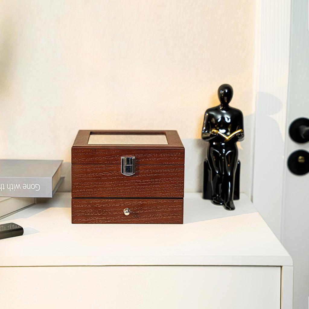 ProCase Деревянная шкатулка для часов с лаковым покрытием и стеклянной витриной, Подарок на день, Мужская коробка, 6 отделений, Отделка, Верх, Двухъярусный кейс, Отца (Эспрессо)