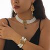Multilayer Imitation Pearl Rhinestone Chain Necklace Bracelet Women Bridal Tassel Drop Earrings Jewelry Set