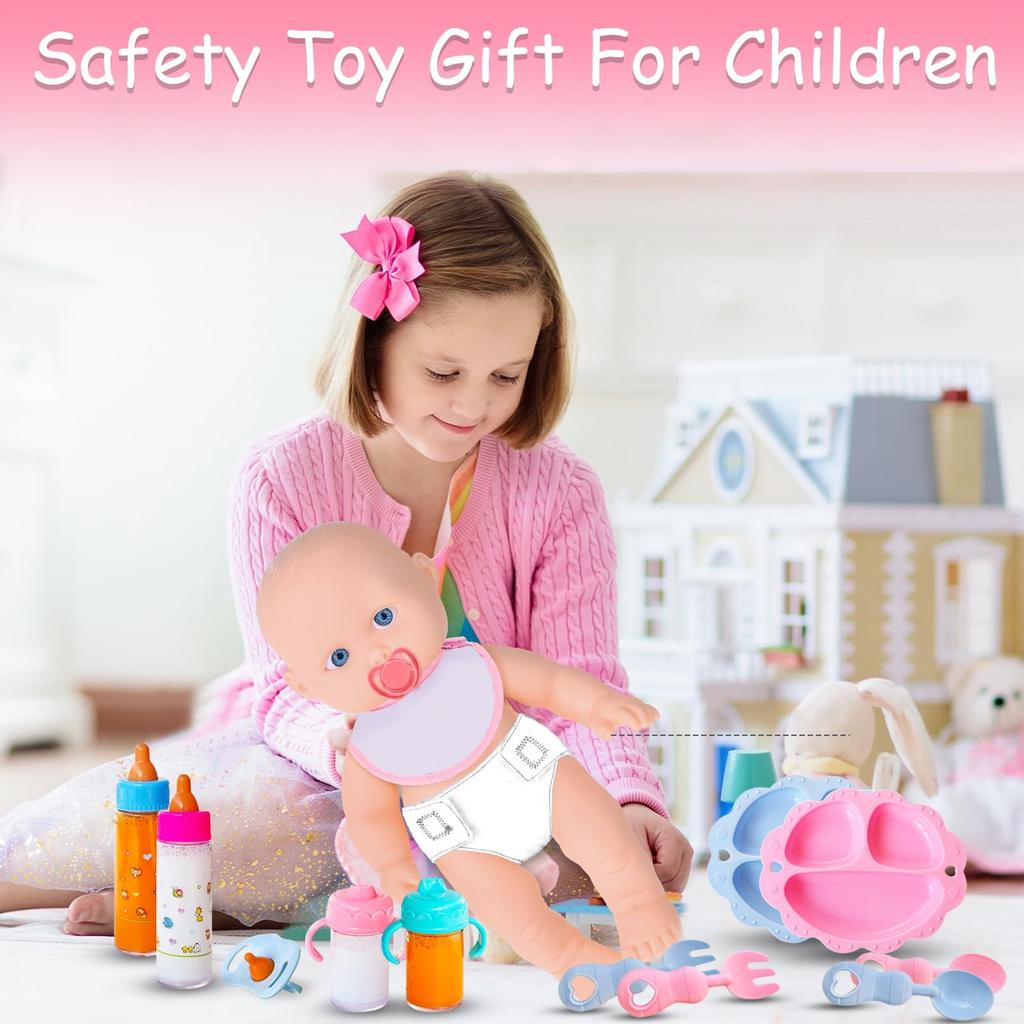 Аксессуары для кук-младенцев Набор для кормления и ухода Набор с бутылочкой Поильником Соской Тарелкой для еды Игра в ролевые игры для детей Малышей Девочек