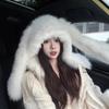 New Imitation Fox Fluff Hat Children's Autumn and Winter Enlarged Version Long Rabbit Ear Hat Scarf Integrated Neck Cover Hat Women