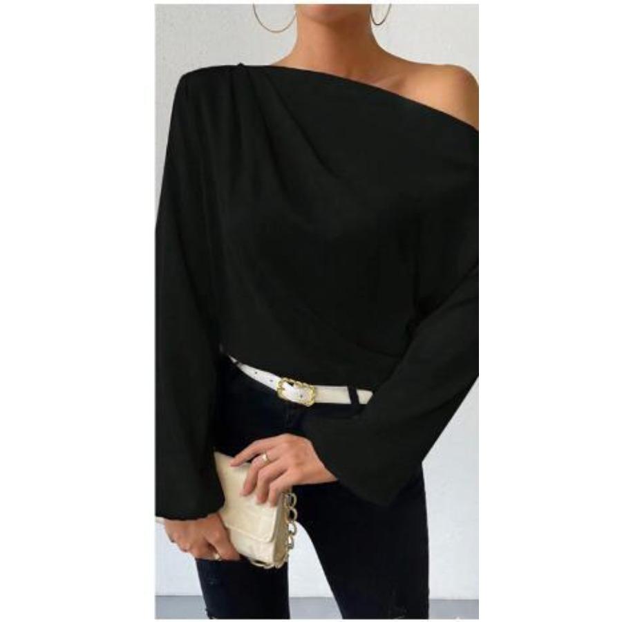 Футболка с длинными рукавами и косым дизайном, женская асимметричная футболка-пуловер, однотонная атласная рубашка с длинными рукавами, женские футболки