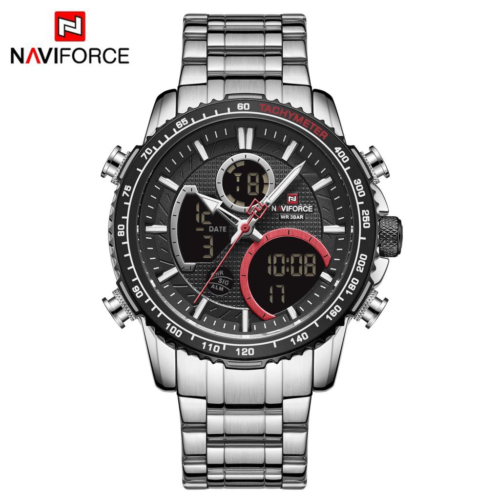 NAVIFORCE 9182 Часы Мужские Наручные Двойной Дисплей Хронограф Часы Повседневные Деловой Мужские Кварцевые Цифровые Часы