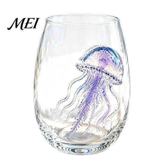 Handblown Borosilicate Glassware Octopus Glass Tumbler, 350ml Stemless Wine Glass, Whale Dolphin Turtle Gifts for Ocean Lovers Sea Creature