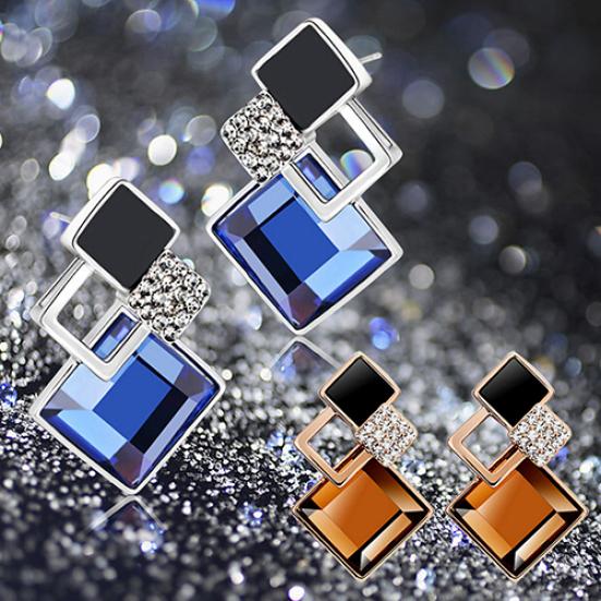 Женские модные серьги-капли с ромбическими стразами в корейском стиле, вечерние украшения