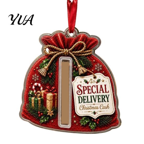 Christmas Ornament Acrylic Butterfly Cash Gift Ornament, Halloween Money Holder with Clear Unique Holiday Card Storage Compartment, Hanging Gifts for