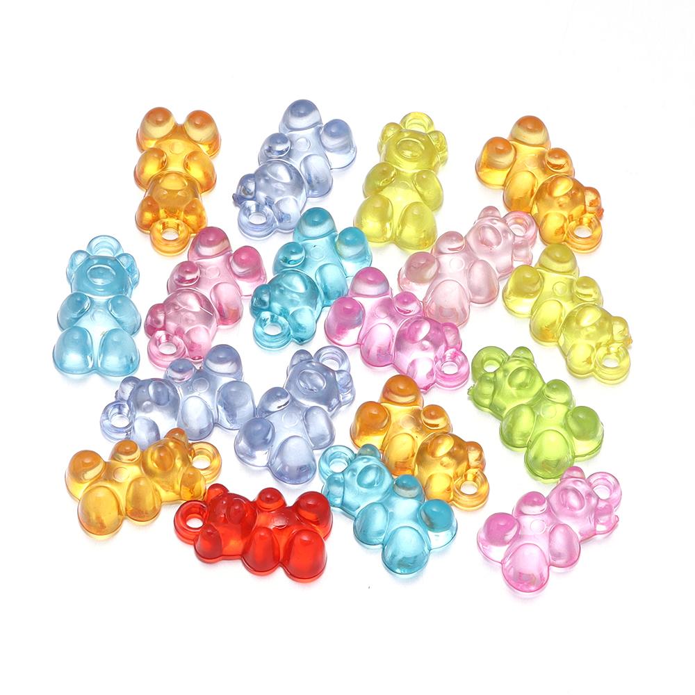 50Pcs Acrylic Mini Bear Pendant  Jelly Colored Vertical Hole Transparent Beads For DIY Handmade Earrings Bracelet Accessories