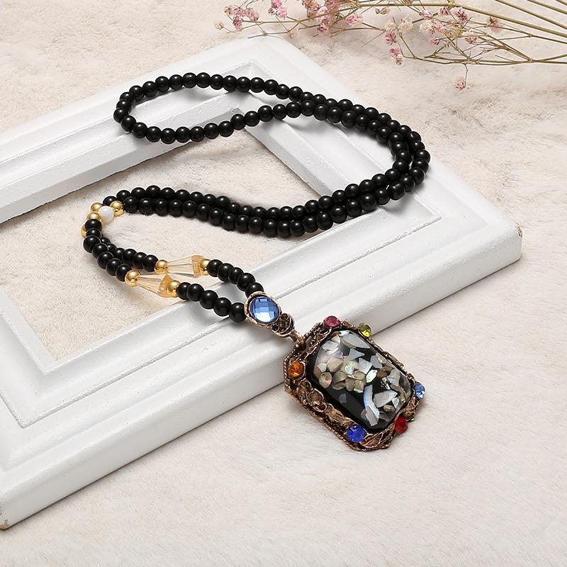 Ожерелье из бисера, длинная винтажная веревка в стиле бохо, ломтик цепи, каменные подвески, богемные этнические женщины