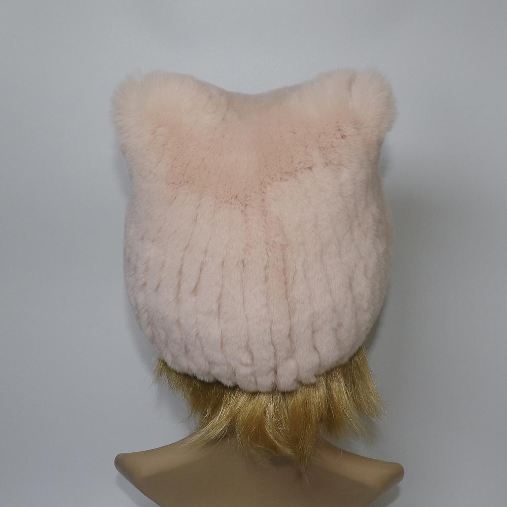 Зимняя модная меховая шапка для девочек, пушистая, теплая, из натурального меха кролика Рекс, шапки с кошачьими ушками, женская, толстая, хорошего качества, из меха кролика Рекс