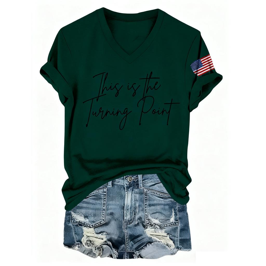 Women's V-neck Short-sleeved T-shirt Casual Loose Top