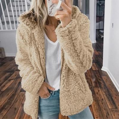 Женская зимняя короткая куртка из флиса Sherpa с капюшоном, кардиган на молнии, теплая повседневная однотонная плюшевая ветрозащитная куртка для осени и зимы