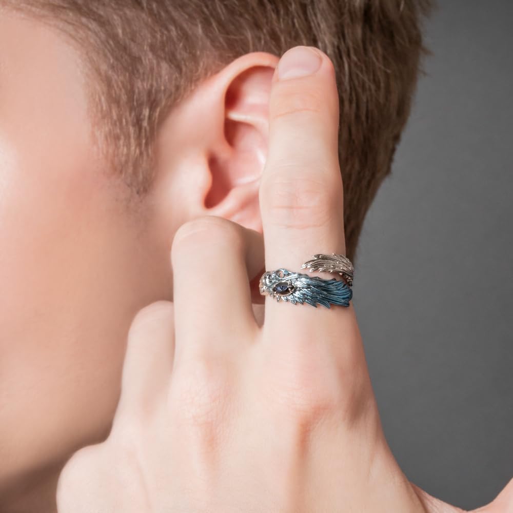 Artemis Kings Кольцо из серебра 925 пробы с синим крылом, Размер, AKR0078, Мужской аксессуар, Ювелирное изделие, Кольцо,