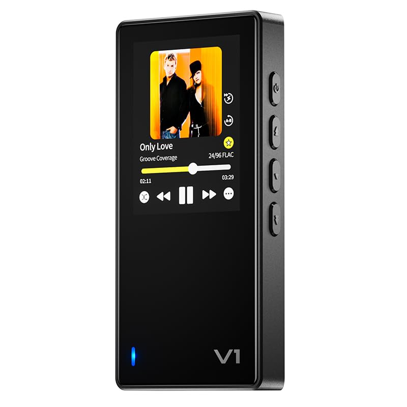 TempoTec Variations V1 Портативный Hi-Fi Музыкальный Плеер, Цифровой Аудио Плеер с Двусторонним Bluetooth 5.1, Разъемами для Наушников 4.4 мм и 3.5 мм + Черный Задний Зажим