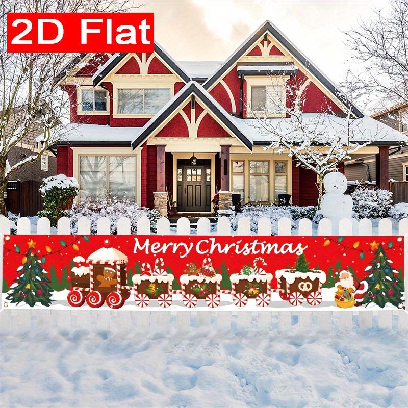 Merry Christmas Banner, Gingerbread Santa Claus Train Design, Polyester Outdoor Garden Porch Fence Wall Christmas Party Supplies
