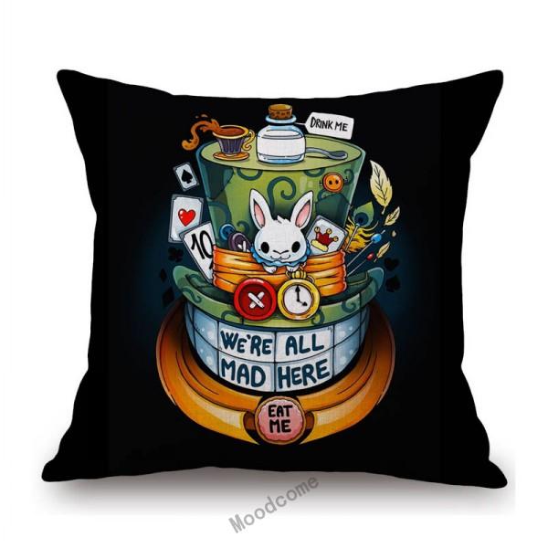 Alice Wonderland Mad Hatter Cartoon Art Tea Time Cartoon Sofa Throw Pillow Case Cotton Linen Car Bench Chair Cushion Cover