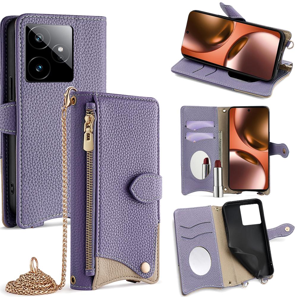 Кожаный чехол-кошелек-подставка для Realme GT 7 5G, стиль «неправильный хвост» с цепочкой