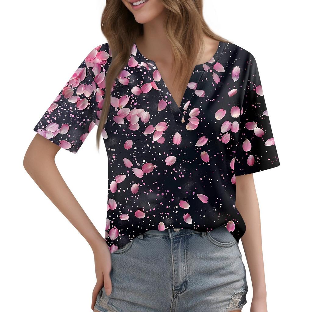 Women's T Shirt Tee Printed Short Sleeve Daily Weekend Fashion Basic V Neck Regular Top