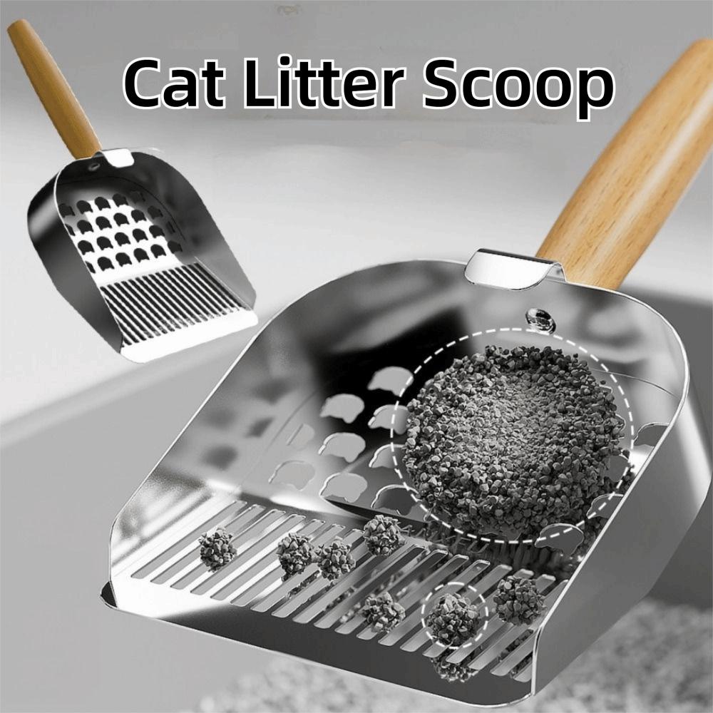 2 in 1 Pet Waste Shovel Wood Handle Toilet Garbage Picker Sturdy Litter Box Scooper For Puppy
