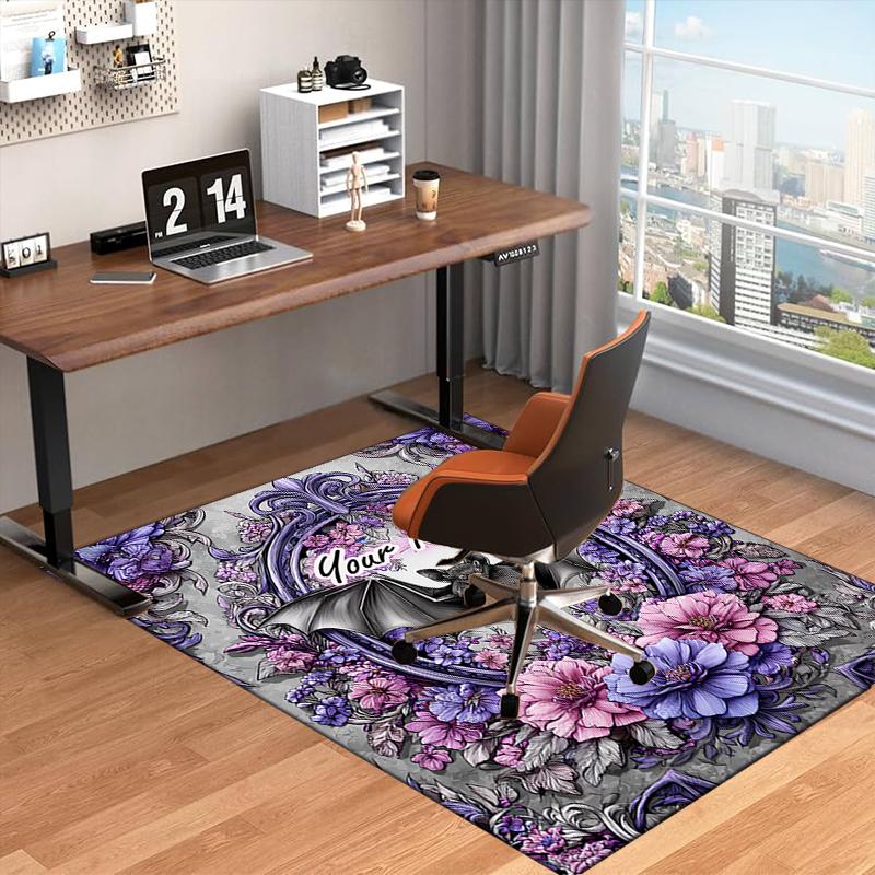 1PC Custom Name Gothic Bat Flowers Theme Floor Mat Ideal for Living Room, Game Rooms, Office, Bedroom Floor Mat Design