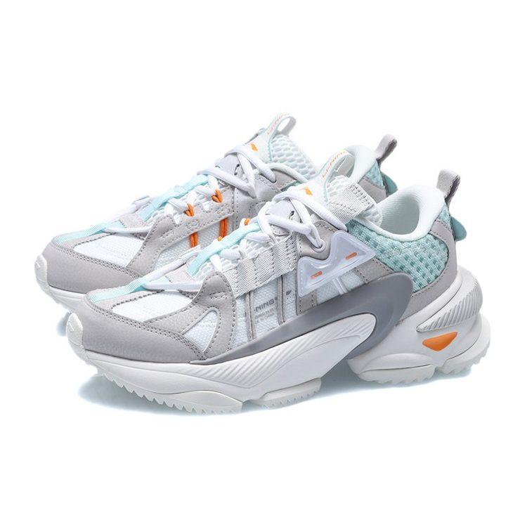 Li Ning Nebula M1 Текстиль, Синтетическая кожа Амортизация Низкие Спортивные Повседневные Кроссовки Женские Белый Серый AGCQ244-1