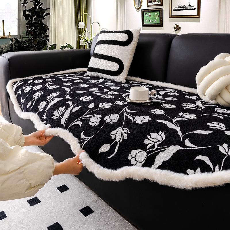 French Entry Lux Sofa Seat Cushions Irregular Shaped Cover Chenille Four Seasons Universal Non-Slip Velvet Feeling Cover Towel