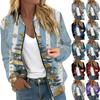 Women's Jacket Long Sleeve Lightweight Zipper Cropped Floral Printed Outerwear Casual Quilted Jacket With Pockets