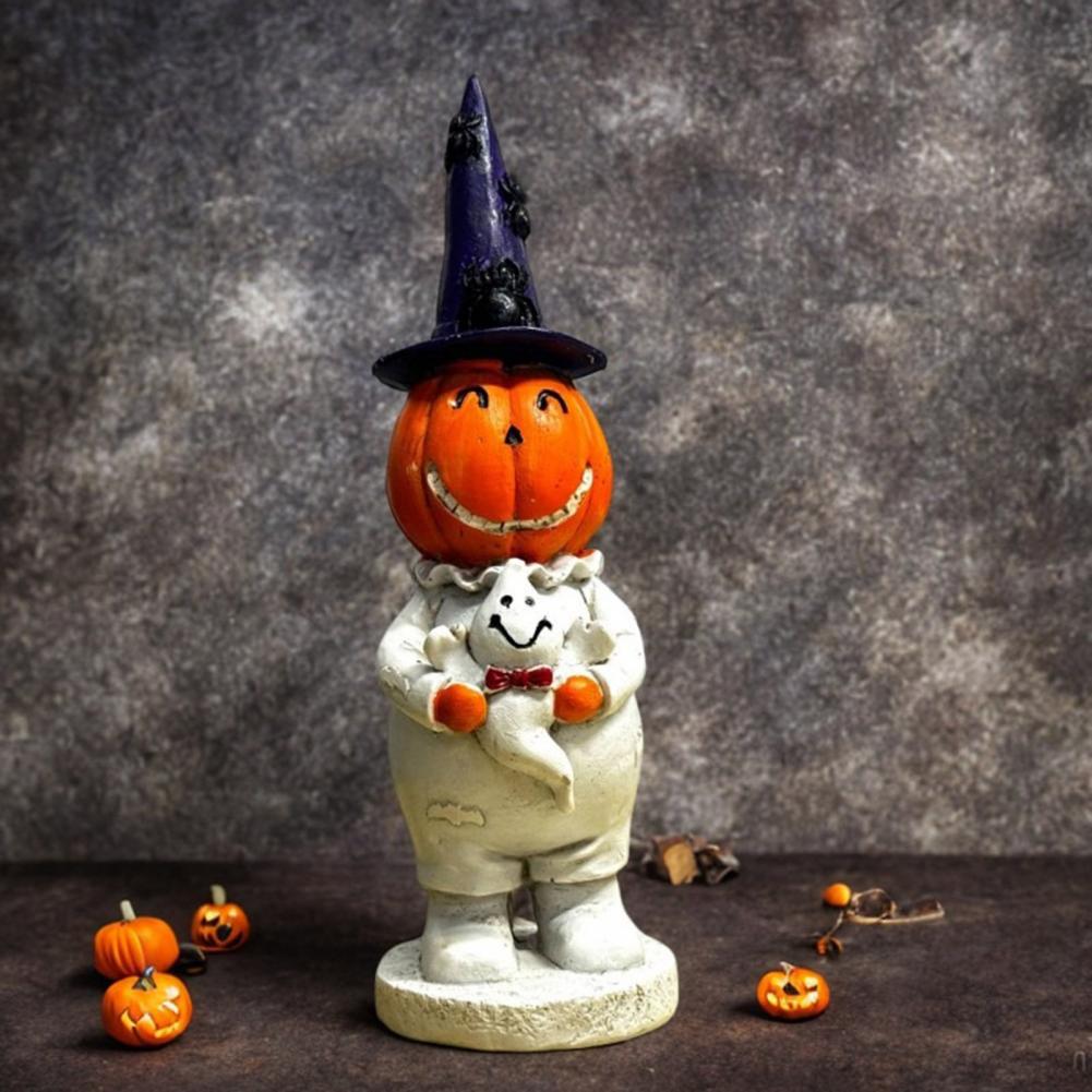 Halloween Pumpkin Decoration Spooky Halloween Pumpkin Man Figurine with Hat Ghost Decoration for Home Party Desktop Ornament