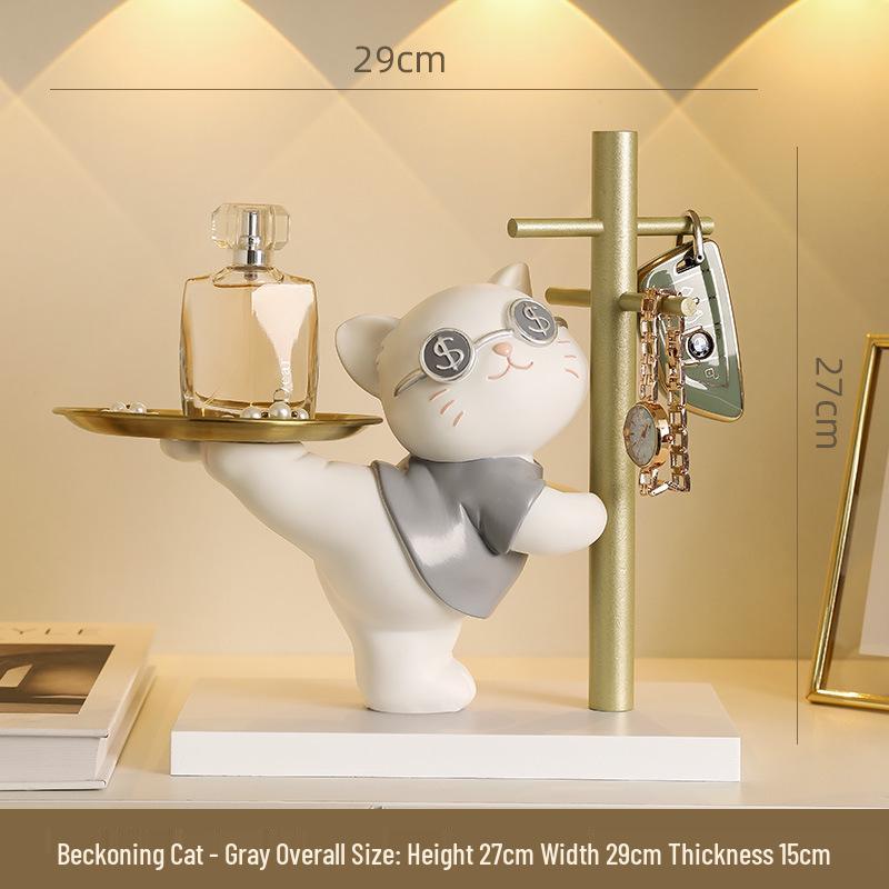 Lucky Cat Resin Craft Key Holder for Home Decor & Children's Room Storage