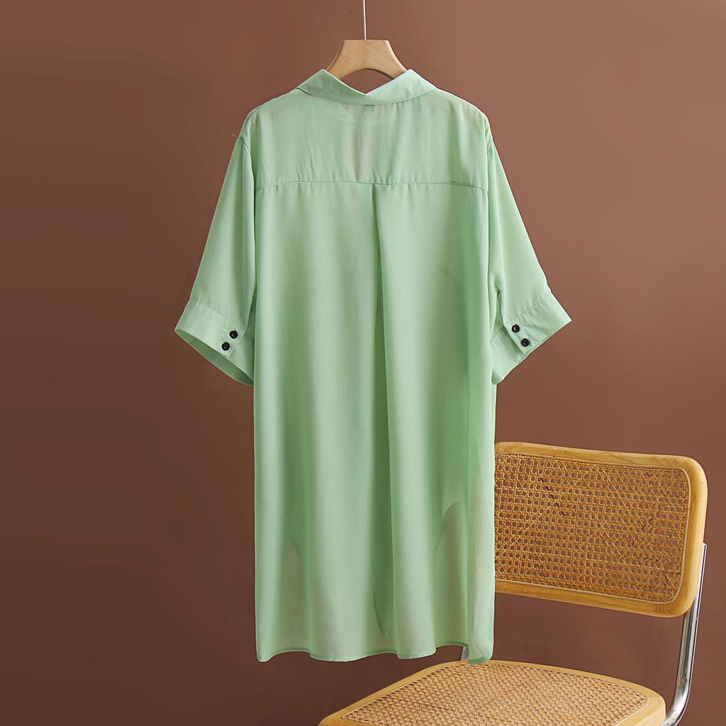 DIMANAF Женская блузка больших размеров, длинные рубашки, большие размеры, летние элегантные офисные женские топы, туника, свободная повседневная однотонная женская одежда 2024