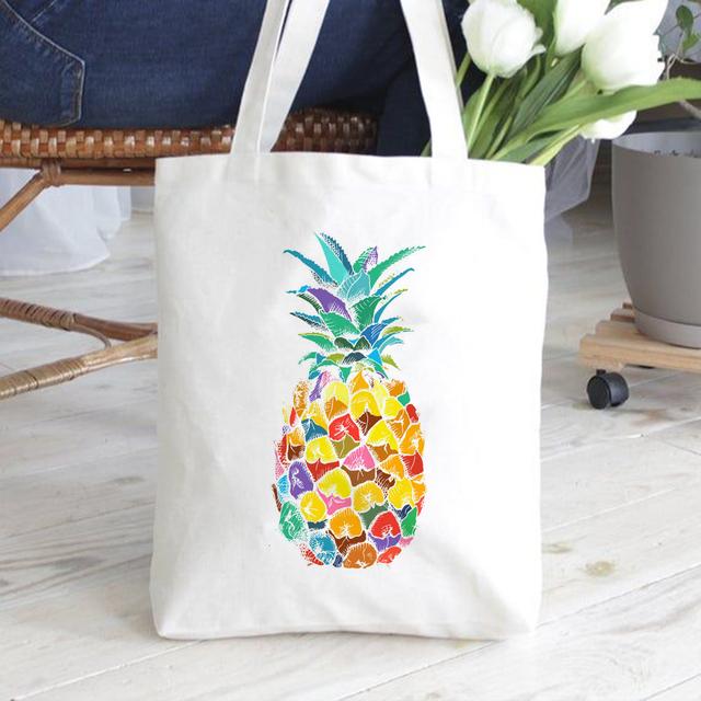 Модные белые сумки из холста, сумка для книг, женская милая ананасовая музыкальная сумка с принтом, эко многоразовая сумка для покупок, дорожная сумка для хранения, студенческий подарок