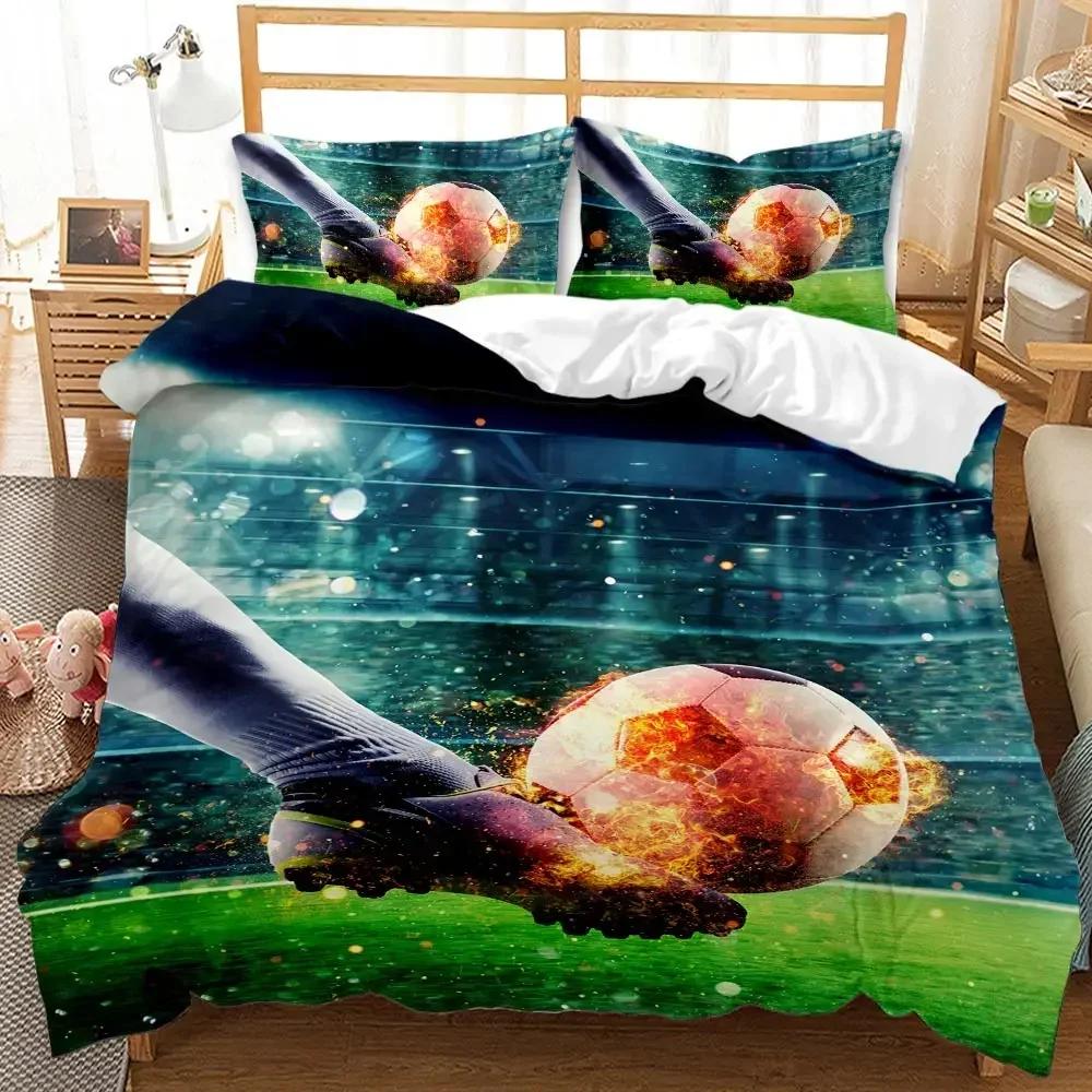 Soccer Sports Blue Flame Football Comfortable Duvet Quilt Cover Pillowcase Bedding Set Children Bedroom Decoration Home Textile