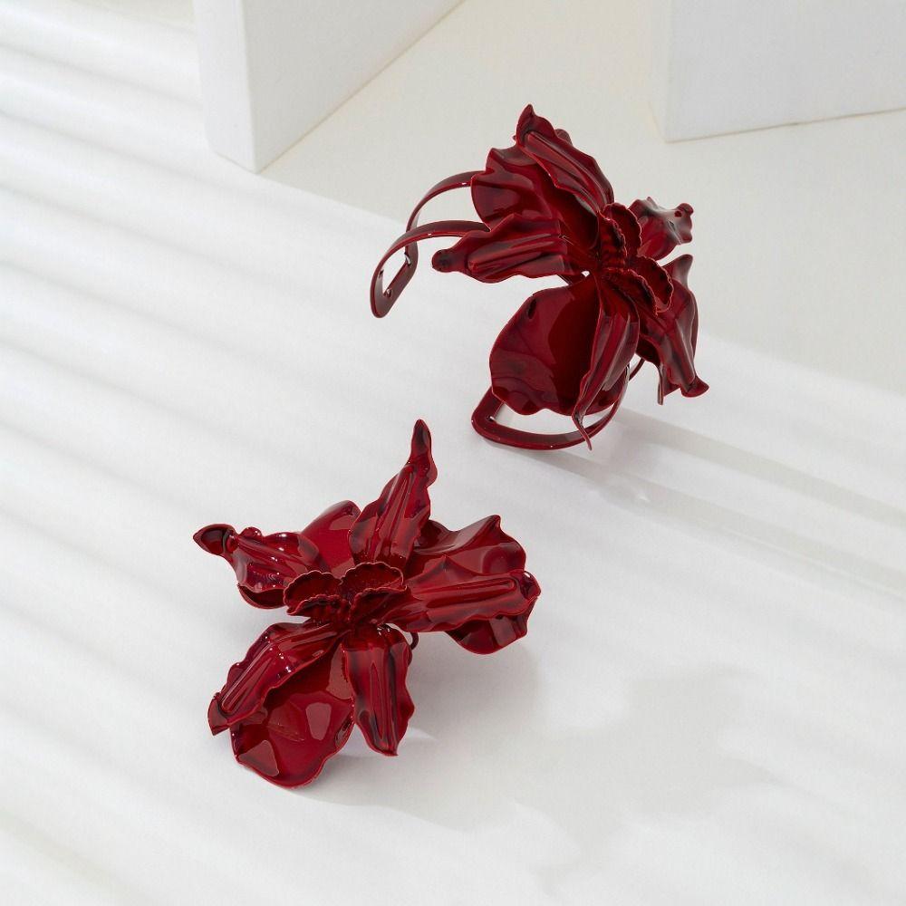 Роскошные большие серьги-цветы, ожерелье с красным цветком, браслет, кольца, ювелирные аксессуары